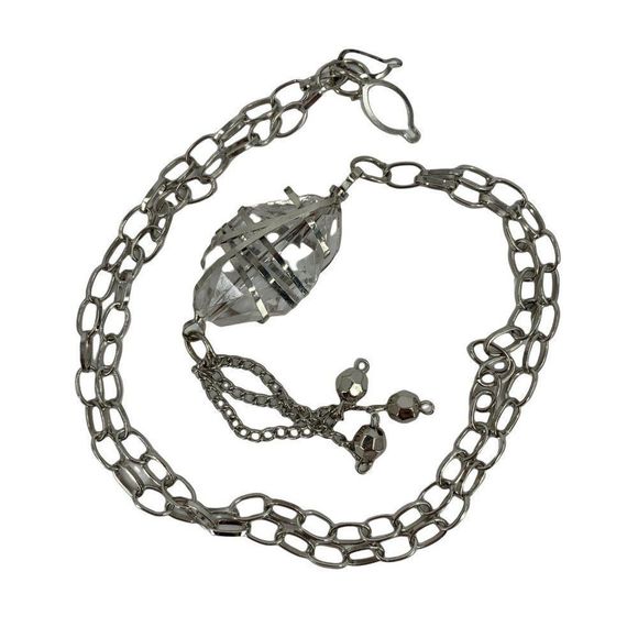 Silver Necklace Fashion Clear Crystal Stone 27" Bold Statement 0257 Pendant - Picture 2 of 9